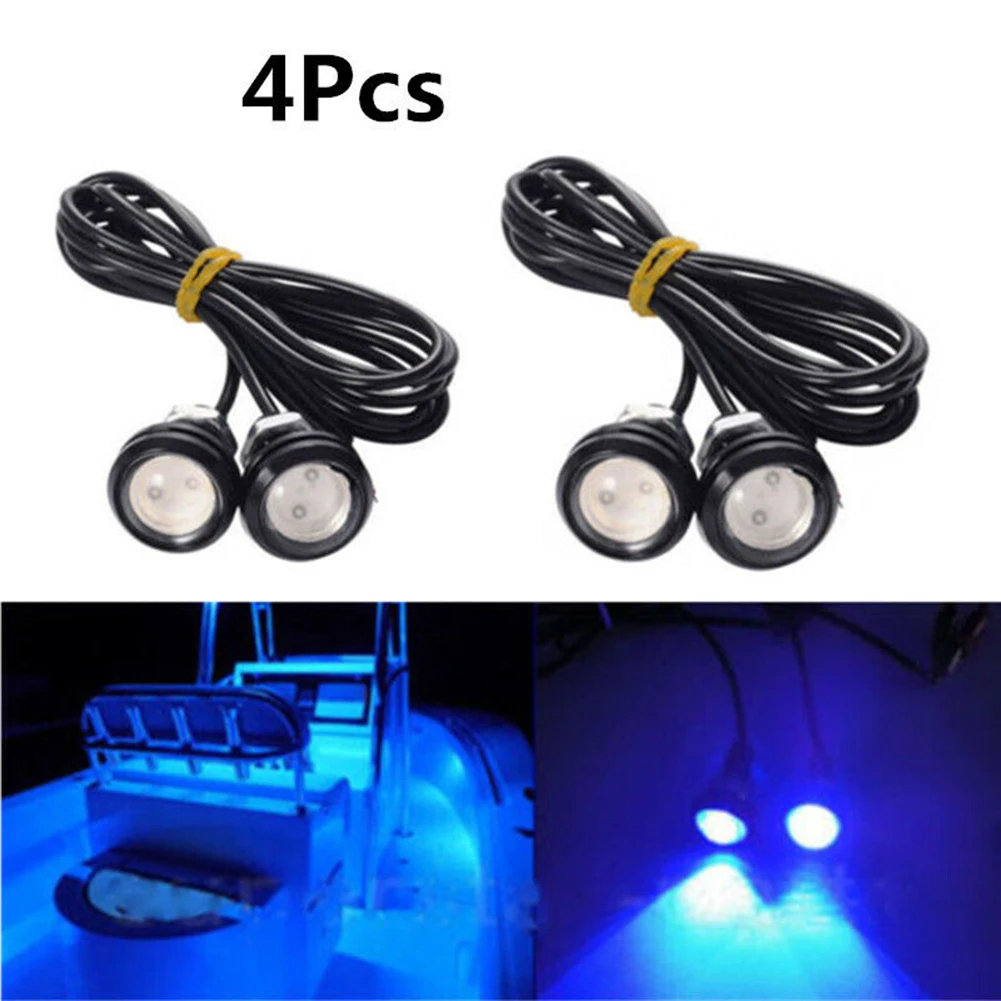 2pairs 12V DC 3W Boat Transom LED Stern Light Silver Round LED Tail Lamp Underwater Runner Side Marker Lights Waterproof