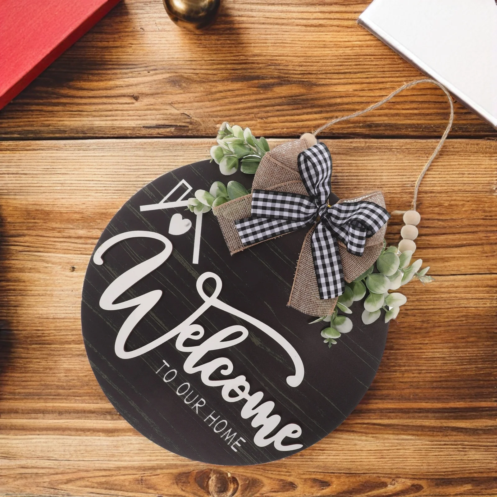 

Wooden Hanging Door Sign 3D Welcome Design With Bow For Front Porch Wall Xmas Holiday Outdoor Indoor Farmhouse Christmas Decor