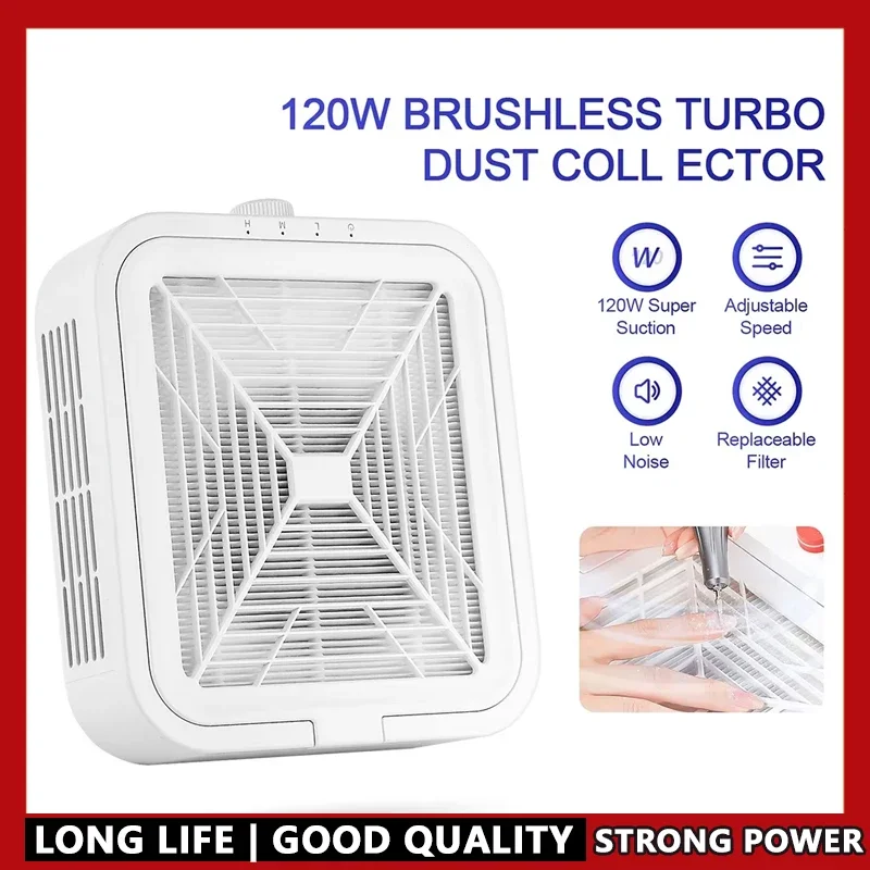 

120W Brushless Nail Dust Collector with Super Suction for Manicure Fan Vacuum Cleaner 2 Filters Included for Salon Use