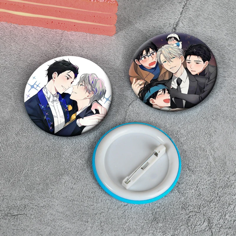 Anime YURI!!! on ICE Brooches Backpack Accessories Round Lapel Pins Yuri Katsuki Victor Nikiforov Yuri Plisetsky Cartoon Badge view 4