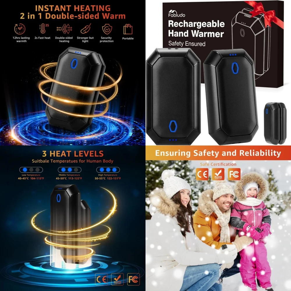 

Hand Warmer2 Pack 4000mAh Portable Electric Hand Warmer Rechargeable USB Warm Gloves for Outdoor Camping Hiking Winter Travel