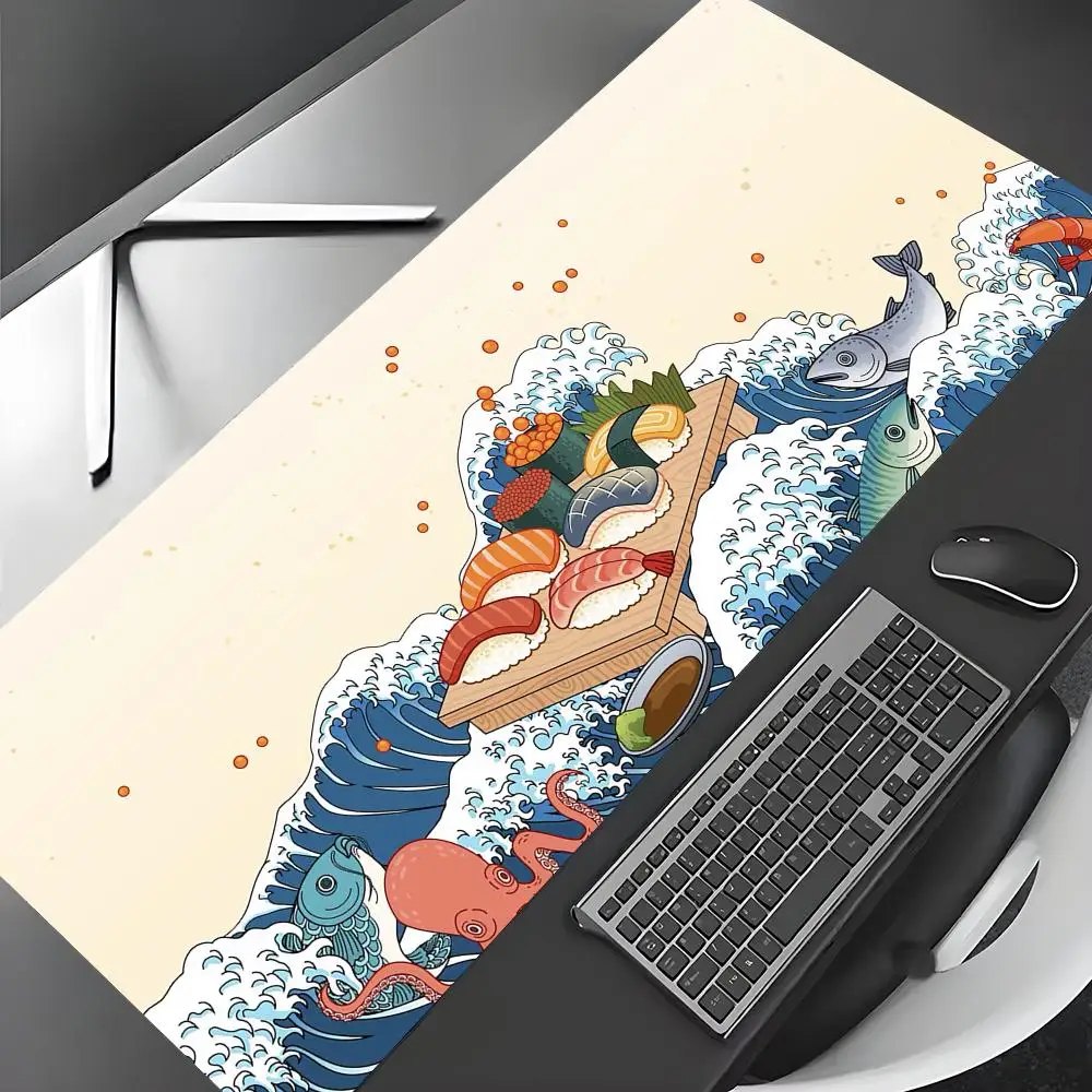 웨이브와 스시 디자인 마우스 패드 데스크 매트 게임 매트 PC 액세서리 고무 미끄럼 방지 키패드 확장 마우스패드 사무실 책상 매트