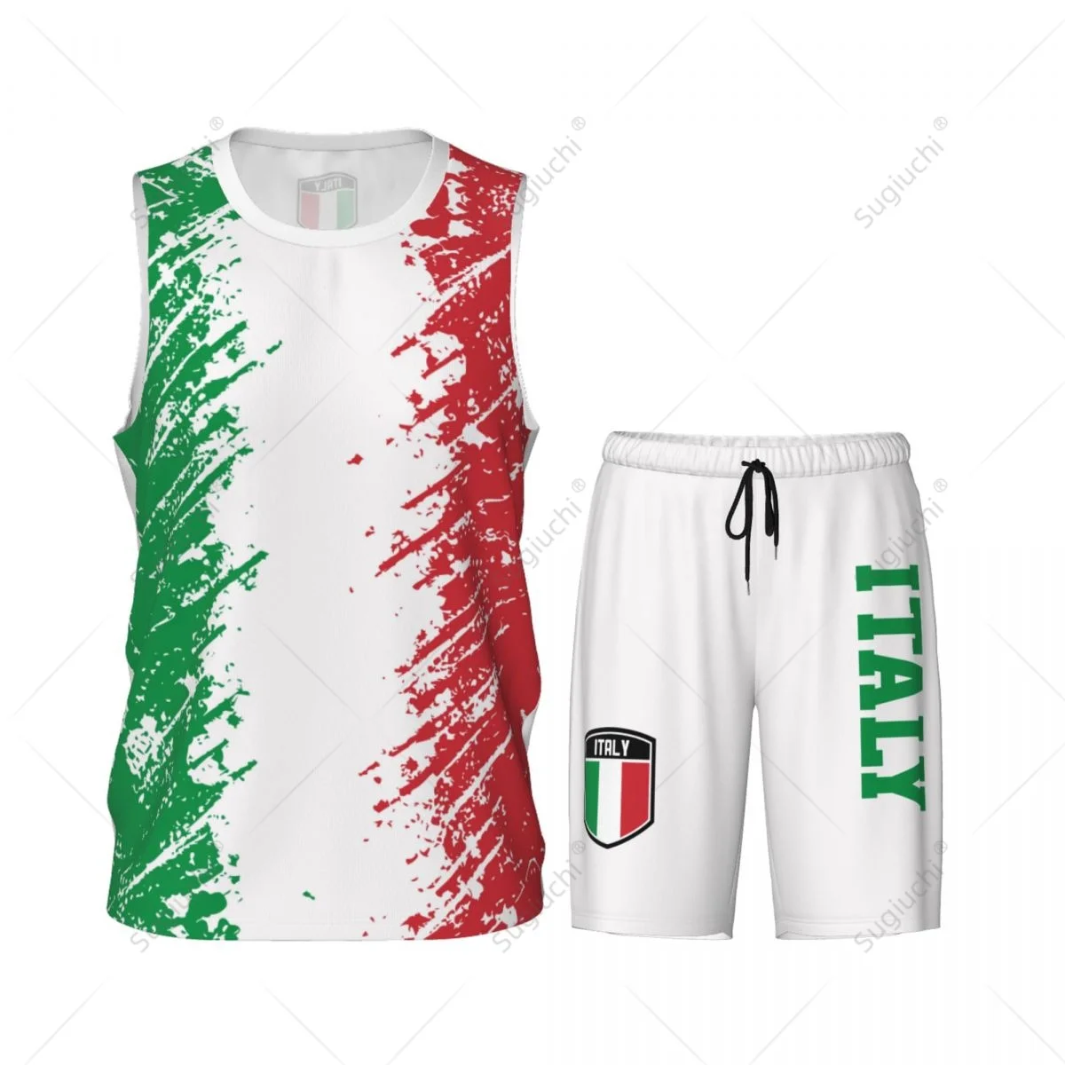 Team-Up Italië Vlag Graan Heren Basketbal Jersey Set Shirt & Broek Mouwloze Aangepaste Naam Nunber Exclusief