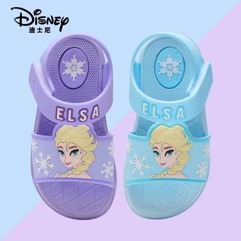 Disney Elsa Princess Frozen Girls\' Sandals PVC Soft Sole Sandals for Children\'s Beach Slippers Pink Blue Shoes Size 15-20