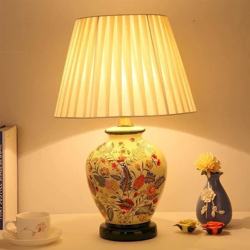 

Contemporary ceramics Table Lamp American style Living Room Bedroom Bedside Desk Light Hotel engineering Decorative