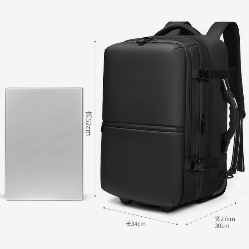 Mochila de compressão a vácuo airback 60l com rodas expansível masculina à prova d'água mochilas de viagem mochila para laptop de 17 polegadas