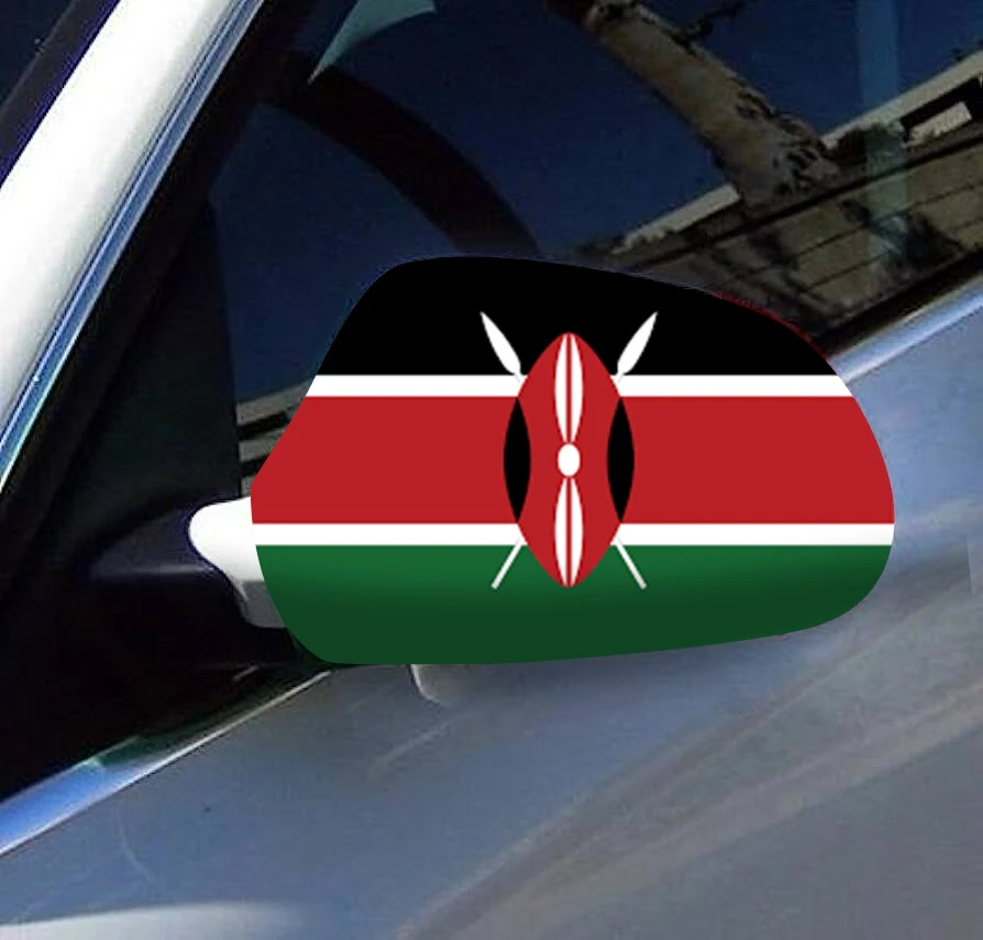 Directly Delivery 2 Pcs Free Size Four-way stretch fabric Kenya Flags Car Mirror Cover