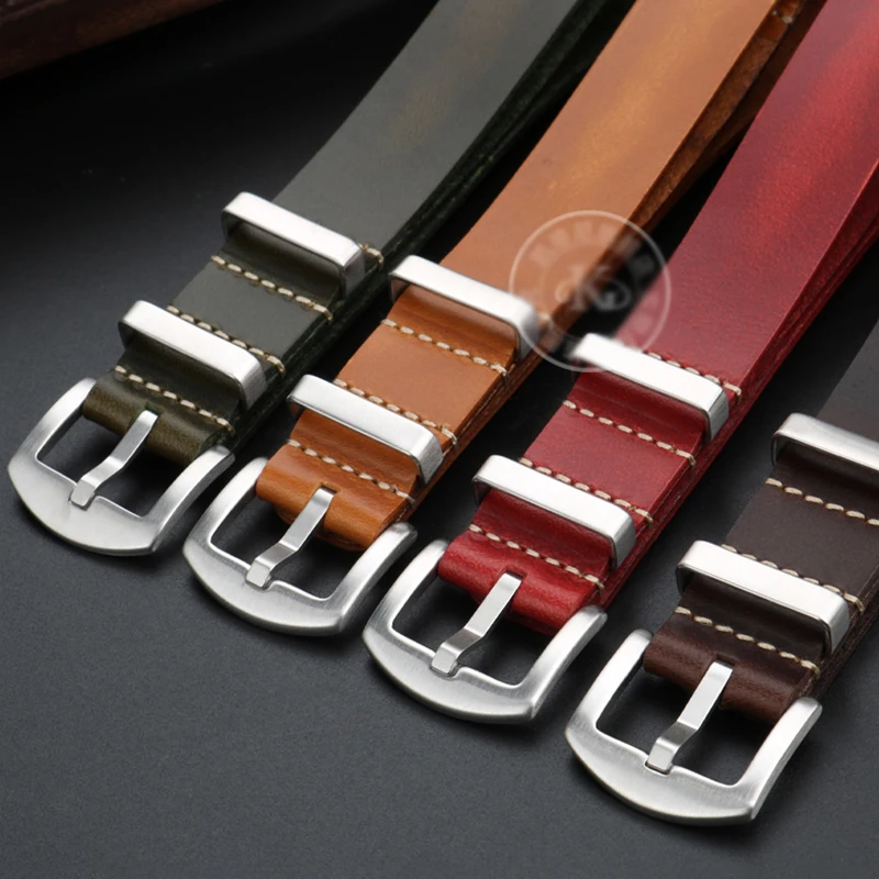 حزام ساعة رجالي من جلد البقر الأصلي بحلقات فولاذية ، حزام ساعة سيغال أوميجا ، شمع زيت شبحي مائي ، 18 ، 20 ، 22 ، 24