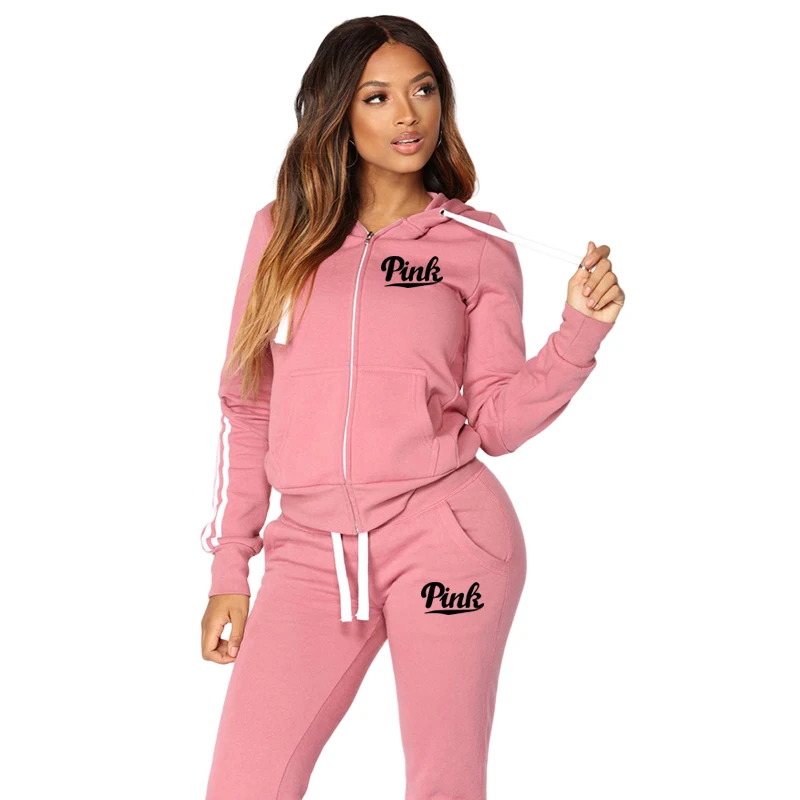 2024 Spring Tracksuit Women 2 Piece Set Print Hoodies+Pants Sportwear Women\'s Sports Suit Hooded Zippers Sweatshirt Set Female