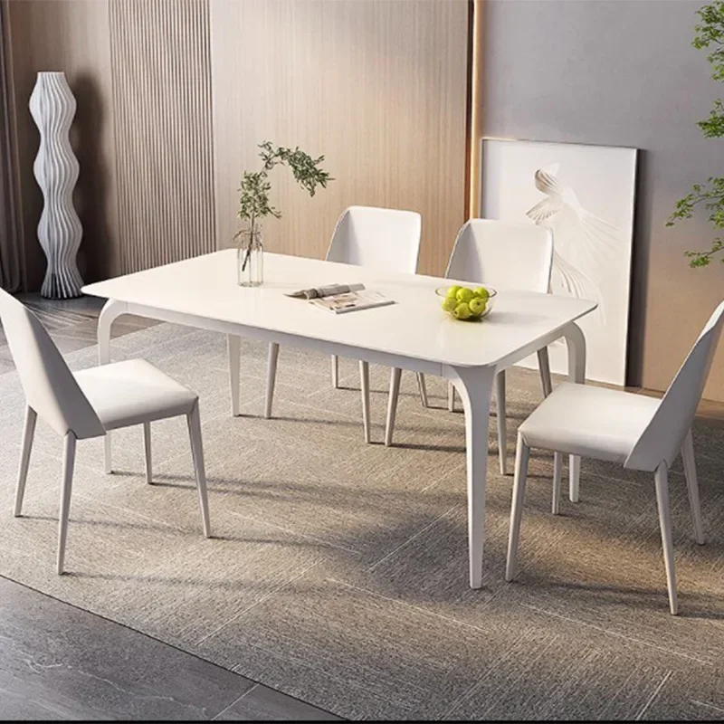 TAO Cream style pure white slate dining table and chairs light luxury Italian rectangular high-end