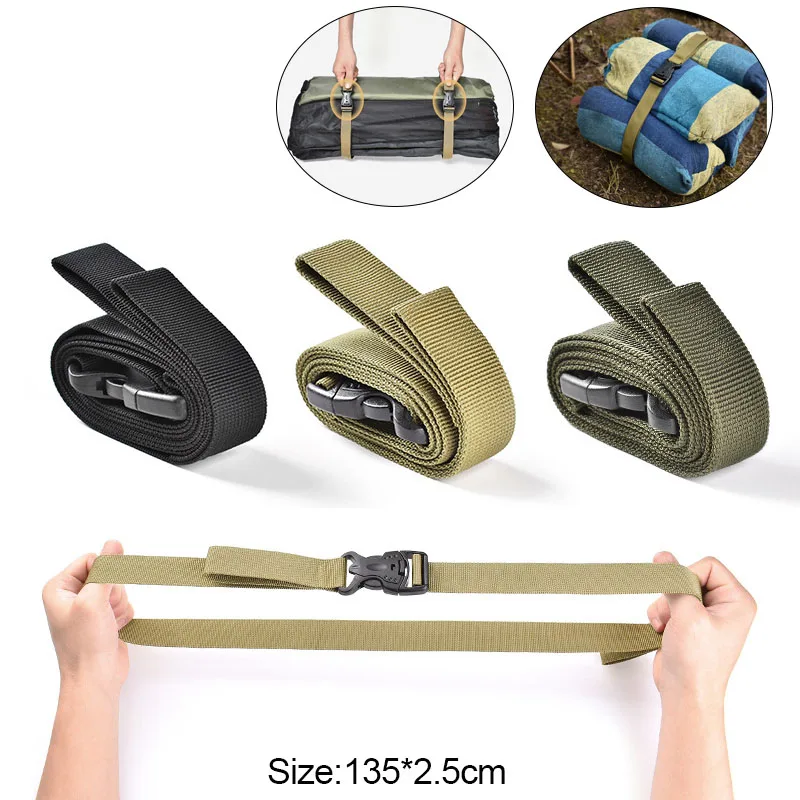 1.35m Travel Tied Belt Durable Nylon Cargo Tie Down Luggage Lash Belt Strap Camping Hiking Cargo Storage Belt Buckle