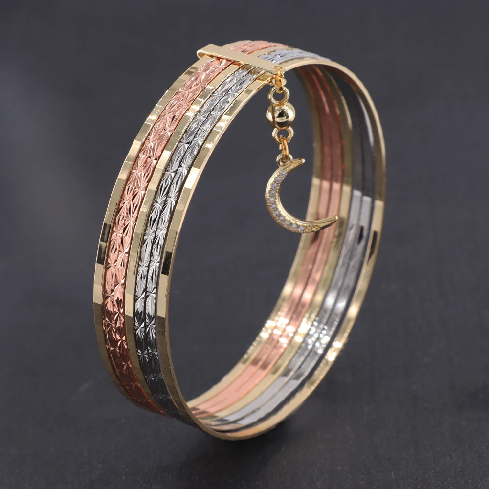 Multi color Zircon Tricolor 7 Day Jewelry 14k Gold Filled Religious Gold 7 Bangles Semanario En Oro Laminado Tricolor