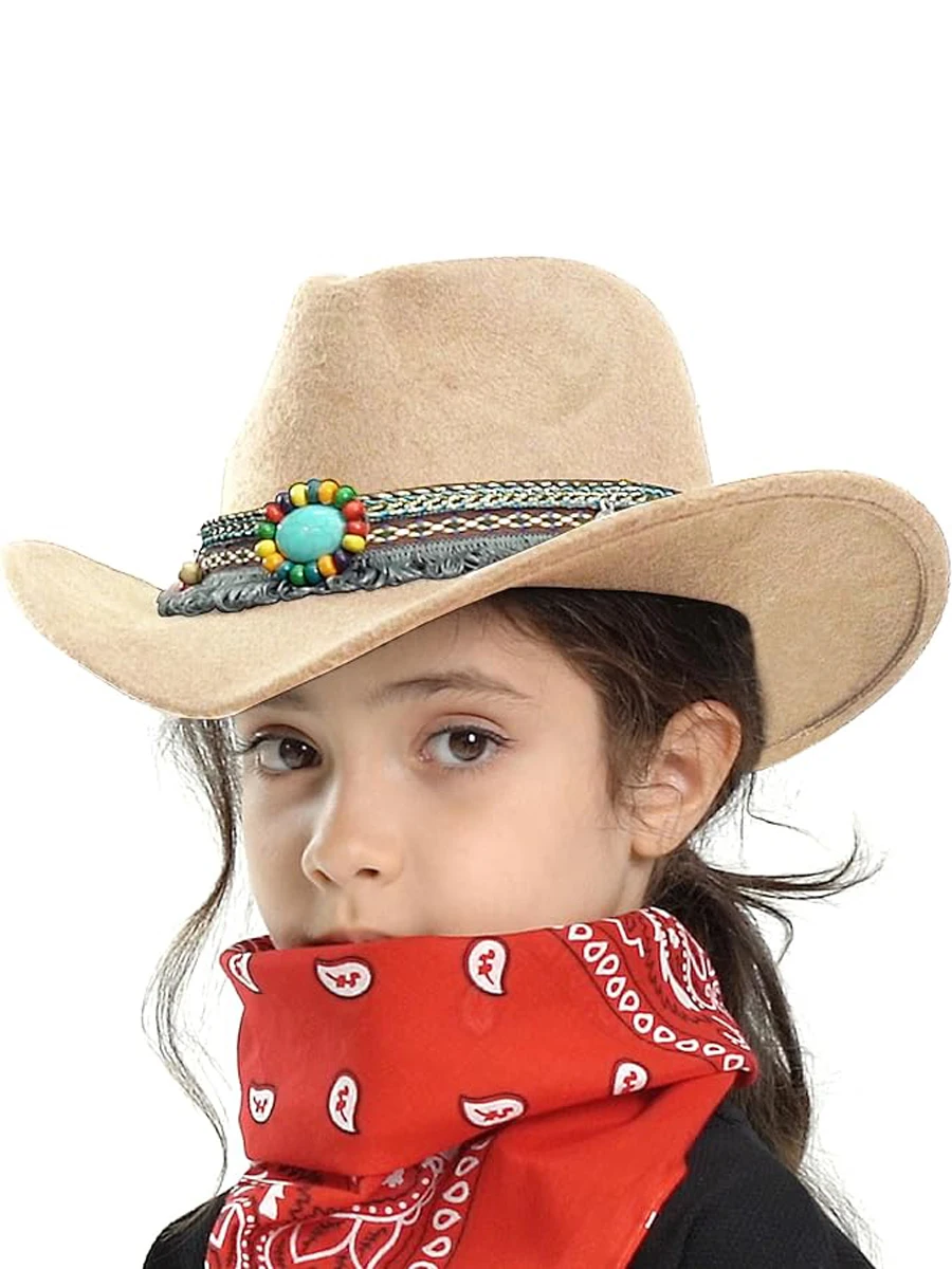 Unisex Western Cowboyhut aus Filz mit Quaste und Gürtel für Mädchen und Jungen, Cowboy-Accessoire für Kinder – Detail 13