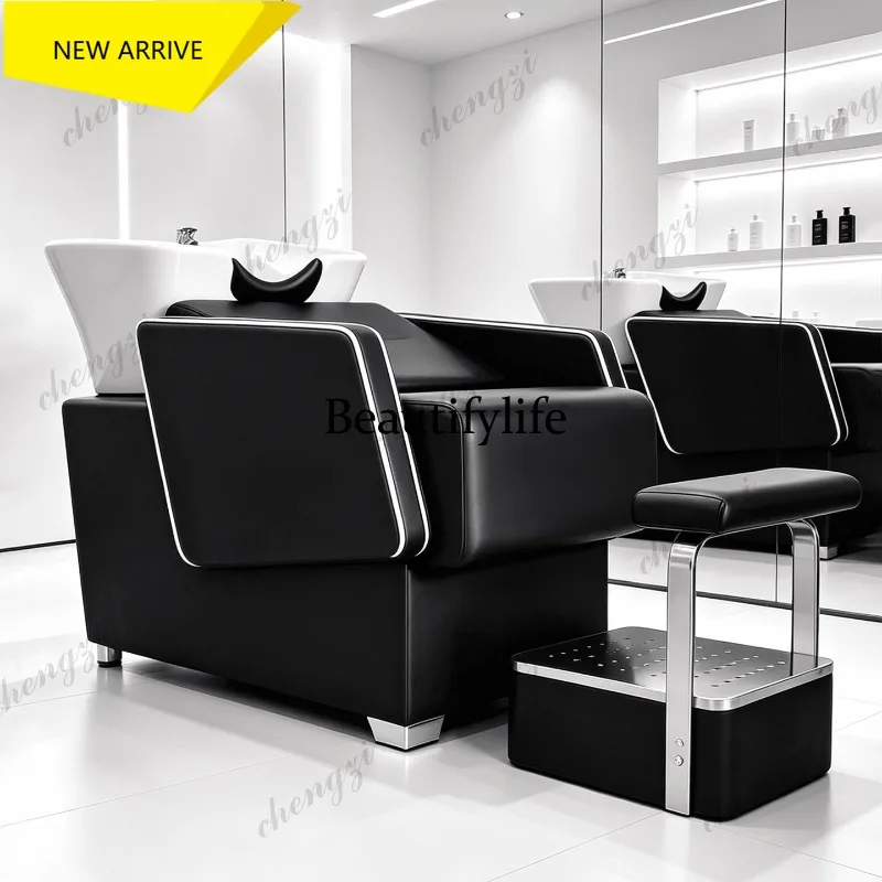 E153 salon barber shop ceramic deep basin shampoo bed hair salon special hair salon semi-reclining flush bed