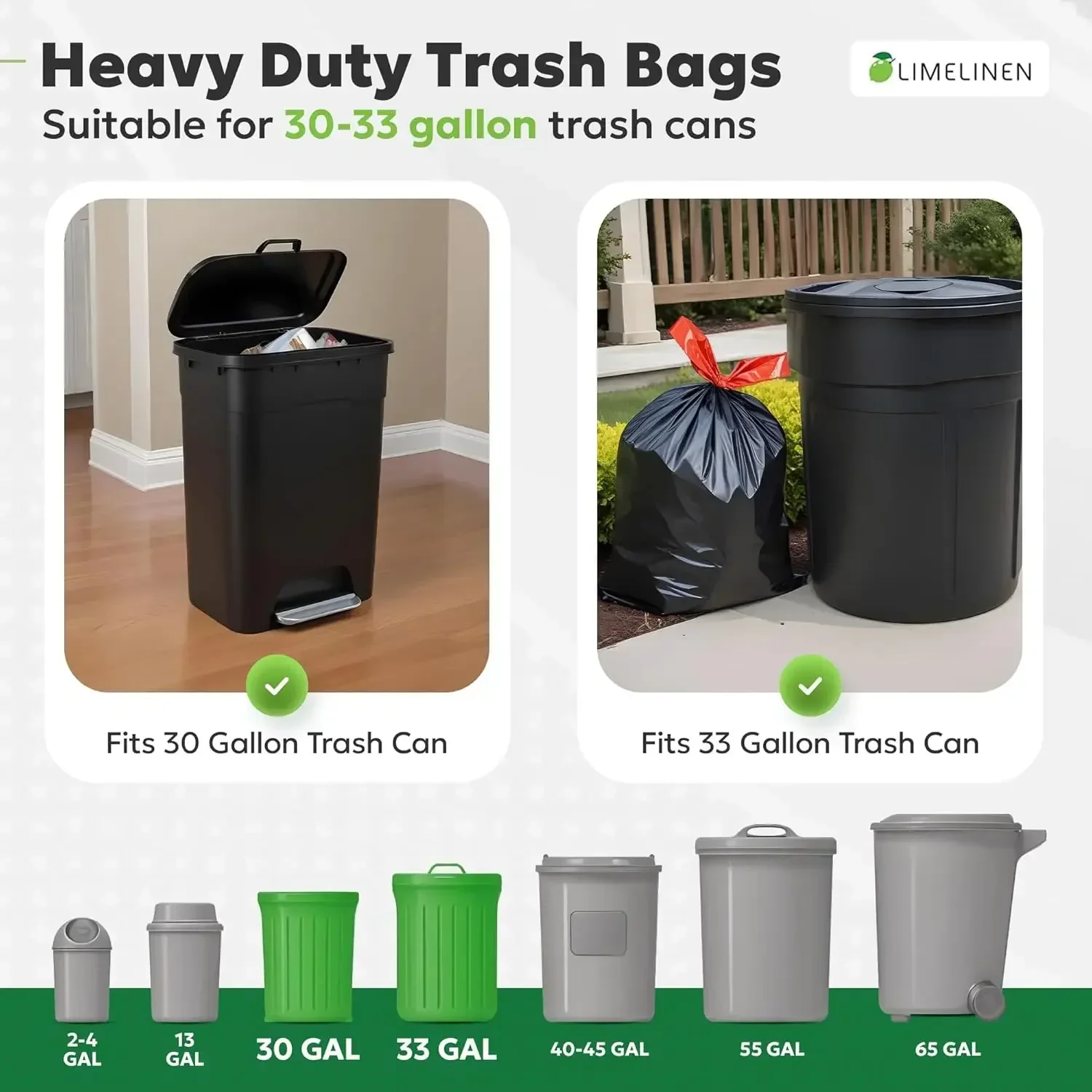 

[XMSJ]30 Gallon Garbage Trash Bags, 500 Count, 1.2 Mil Extra Thick Trash Bags With Drawstring Closure, Leak And Odor-Resistant