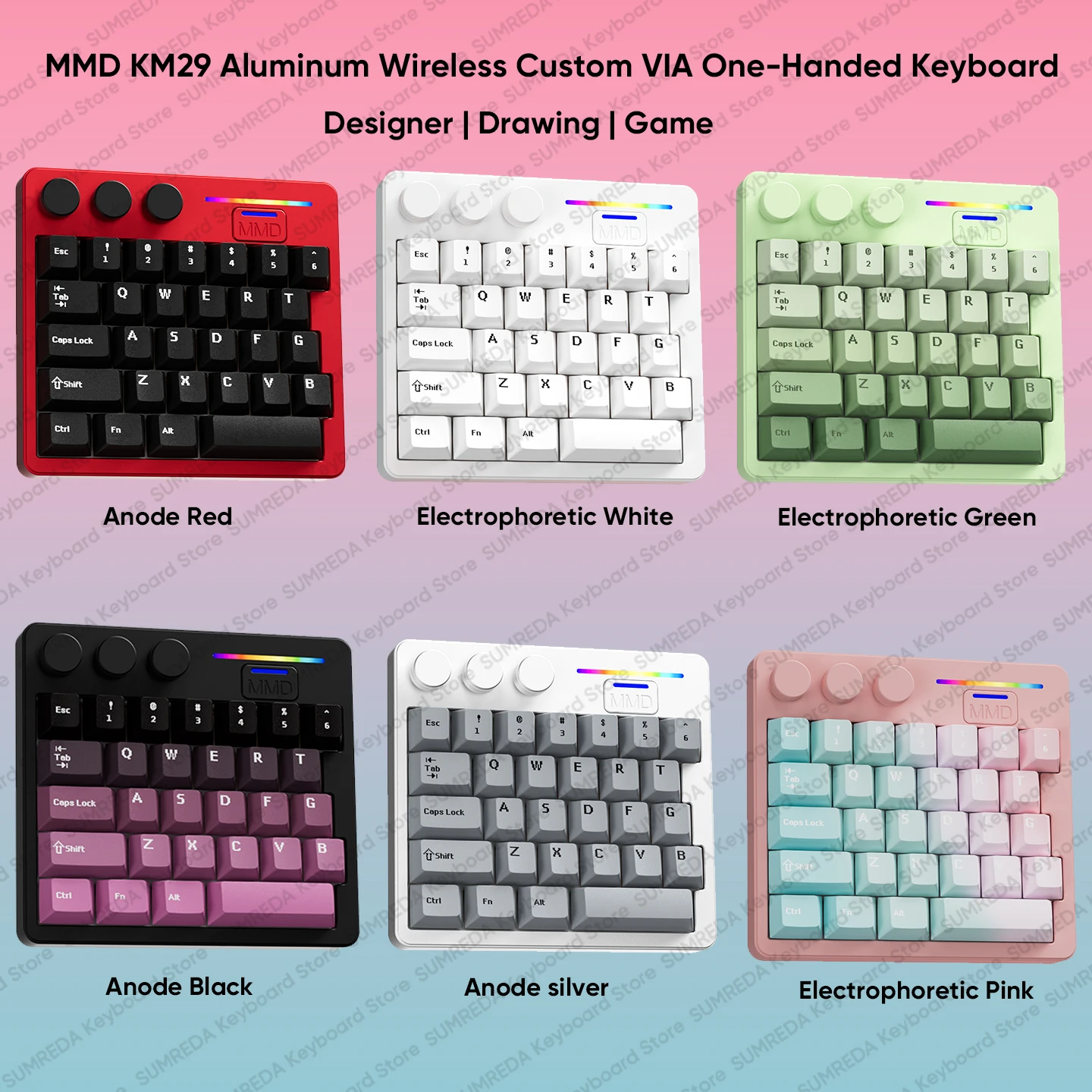 

MMD KM-29 Aluminum Mechanical Keyboard Tri-Mode RGB Custom VIA Designer Drawing One-Handed Mechanical Mini Keyboard For Mac Win