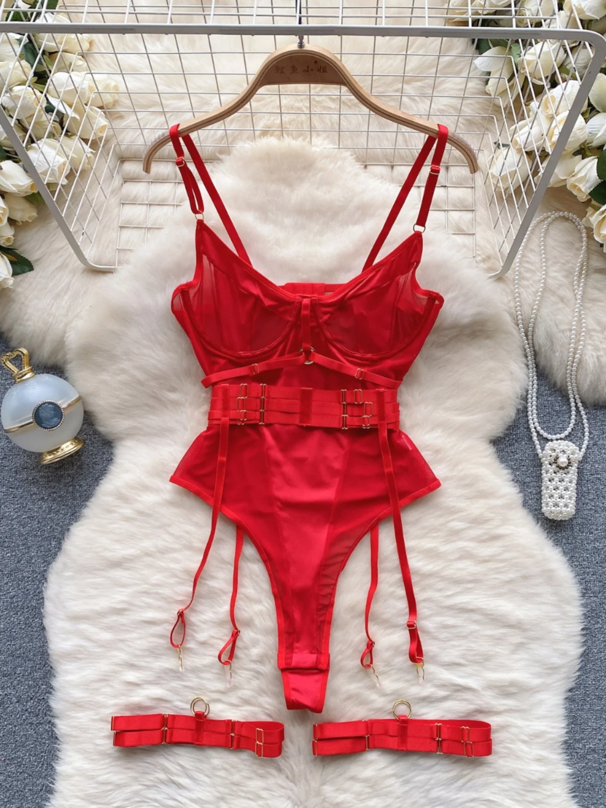 

Pure Desirable Sexy Girl Strapl Bodysuit Women's Seductive See-tough Me Temptation Design orm Underwear