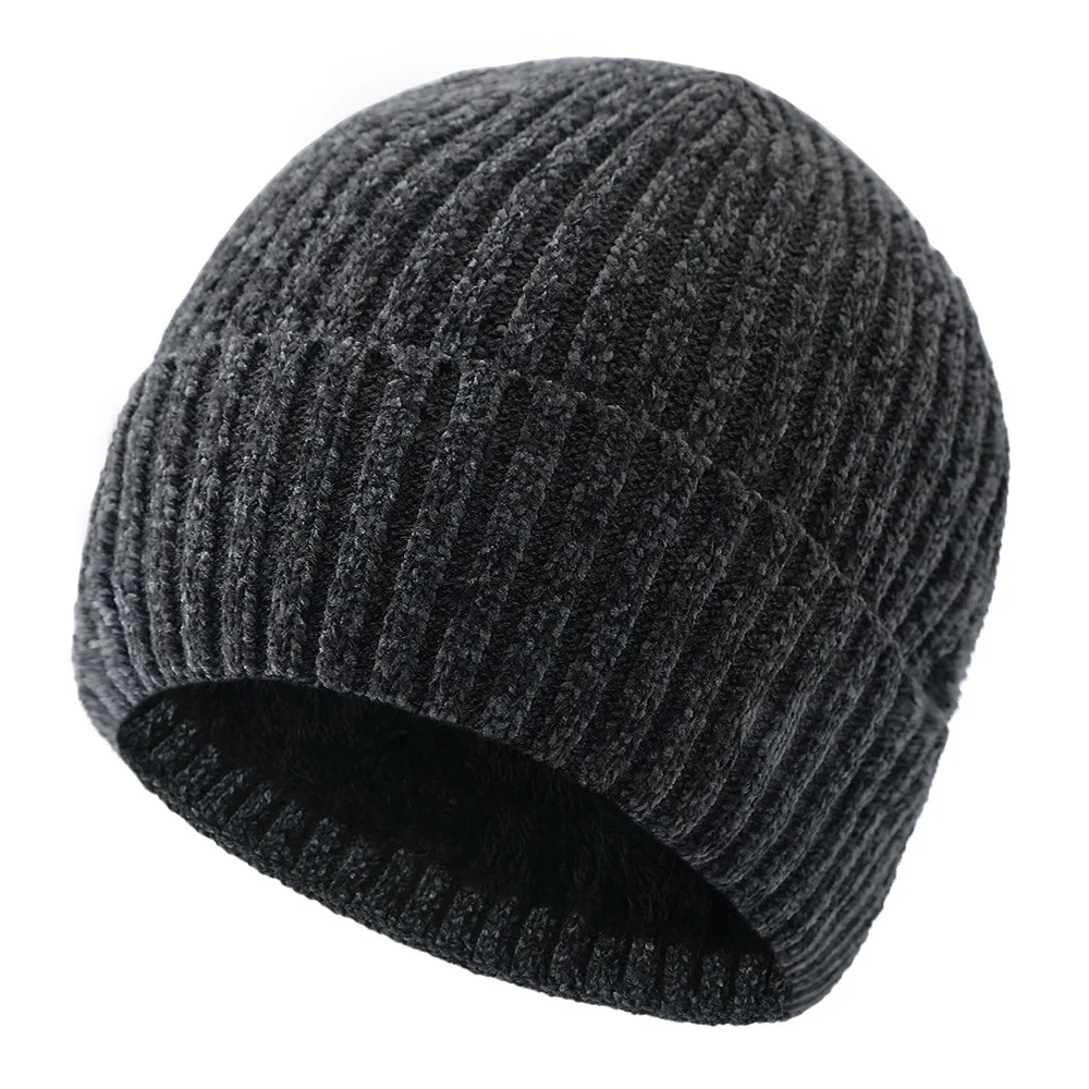 Winter Beanies Men Knitted Plush Thick Warm Stocking Hats Women Brimless Hedging Cap Solid Color Skull Cap Cuffed Plain Hat