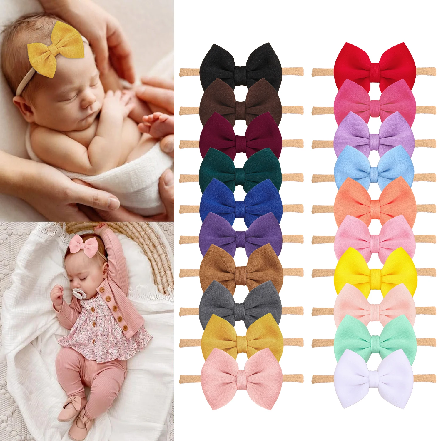 

5/20 шт., однотонная повязка на голову с бантом из губки для ребенка, мягкие удобные милые головные уборы для девочек, детские повседневные аксессуары для волос