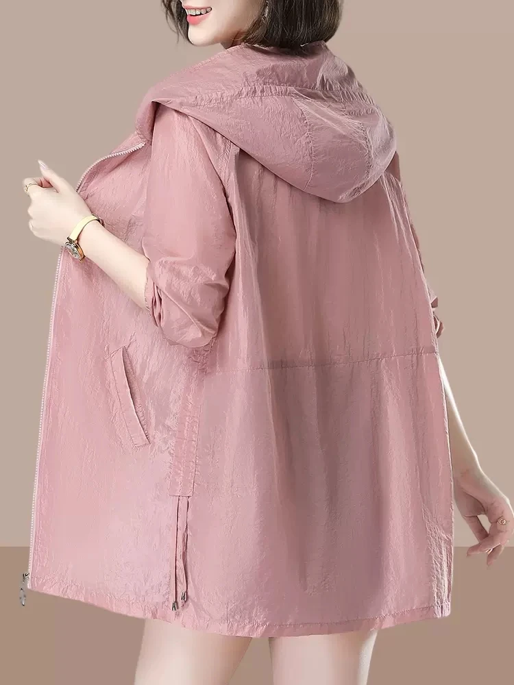 Women's Summer Outdoor Fashionable Versatile Loose Breathable Sun Protection Coat Medium Length Casual Hat Design Short Outer...