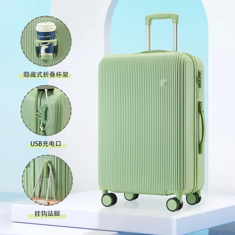 Large Capacity Trunk 20 Boarding Box Travel Suitcase Unisex Student Trolley Case USB Charging Universal Wheel with Cup Holder