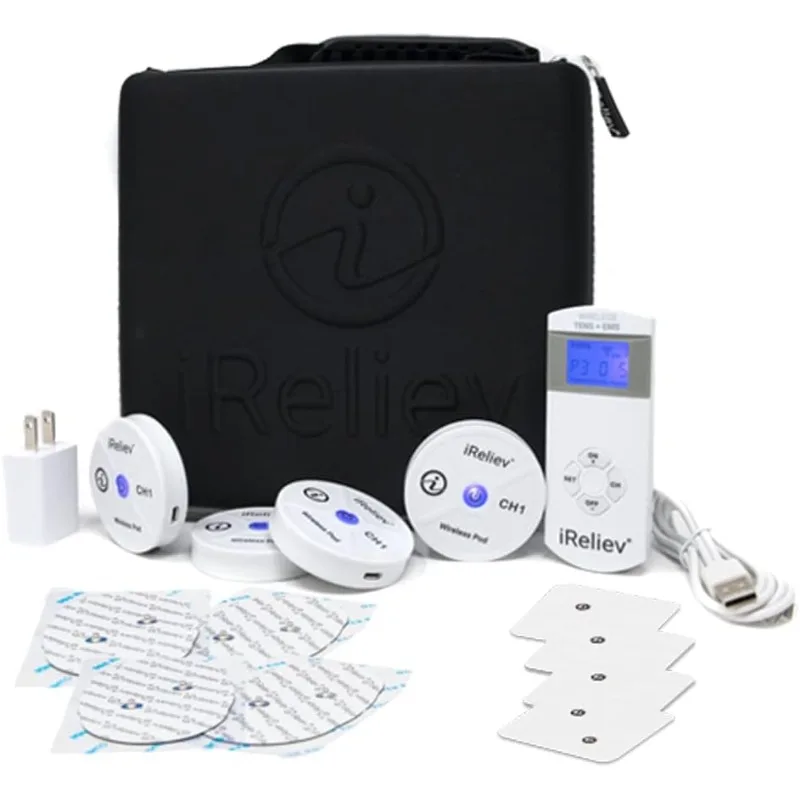 

iReliev Wireless TENS + EMS Therapeutic Wearable System Wireless TENS Unit + Muscle Stimulator Combination for Pain Relief