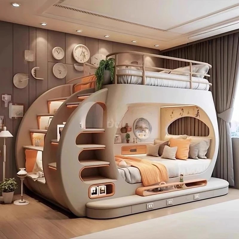 Youth whole house custom furniture tree house bed up and down bunk bed high and low personalized bed with lighting effect