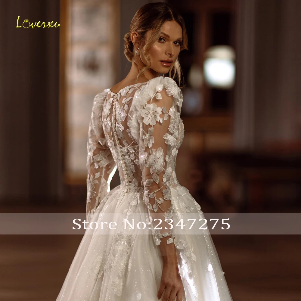 Loverxu A-Lijn Sierlijke Trouwjurken 2024 Schep Lange Mouw Vestido De Novia Charmante Appliques Vintage Robe De Mariee