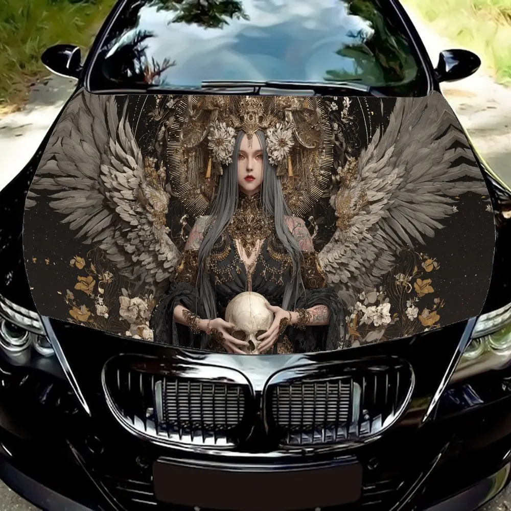 

Dark Angel Car Vinyl Wrap, PVC Waterproof Car Hood Sticker, Self-Adhesive Scratch-Resistant Stickers for Engine Cover, Car Decor