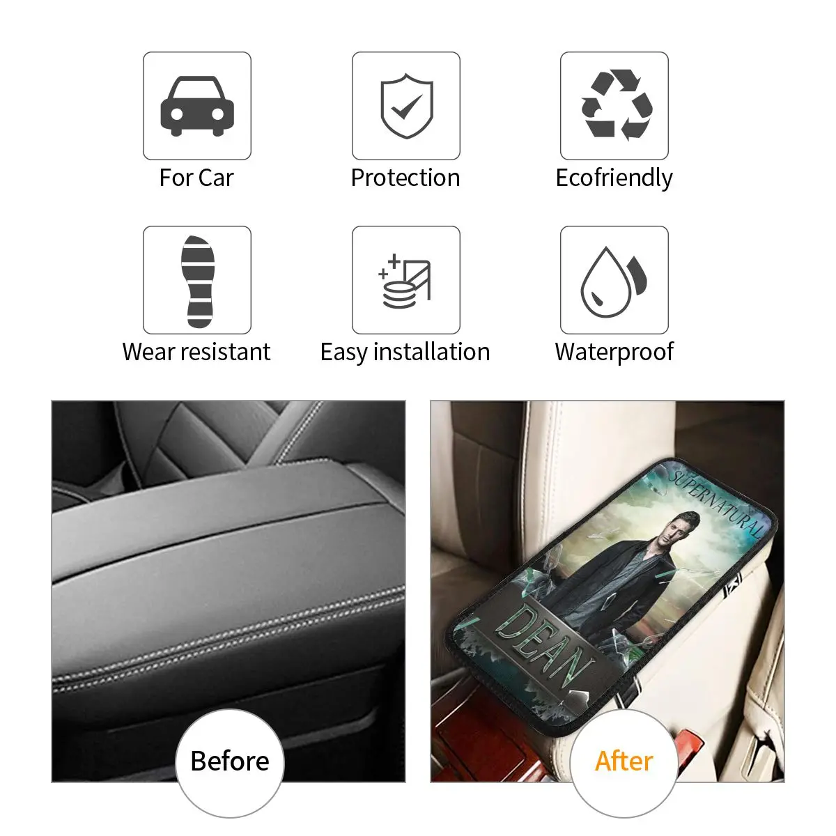 3D Supernatural Center Console Cover Pad for Cars TV Series Vintage Car Accessories Waterproof Armrest Cover Mat