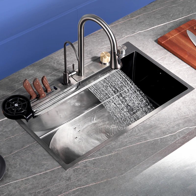 

Waterfall sink with knife holder nano undercounter basin drain basket