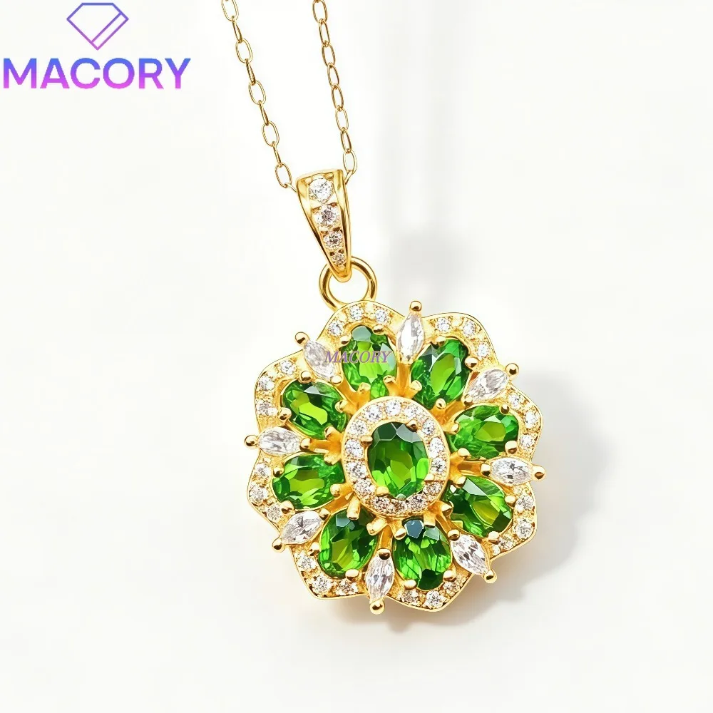 Natural Diopside Pendant Necklace S925 Sterling Silver Low-key Luxury and Exquisite Design Daily Wear Mother's Day Birthday Gift