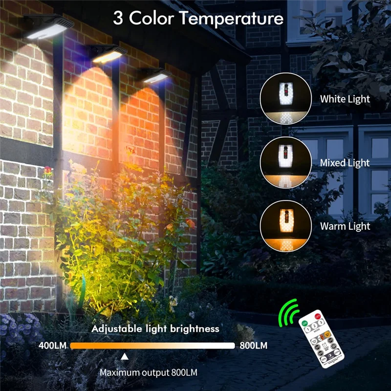 

T99C-2 Pack Clip On Solar Motion Lights Outdoor Waterproof With 800LM, 3 Color Temperature, USB & Remote Control, Solar Light