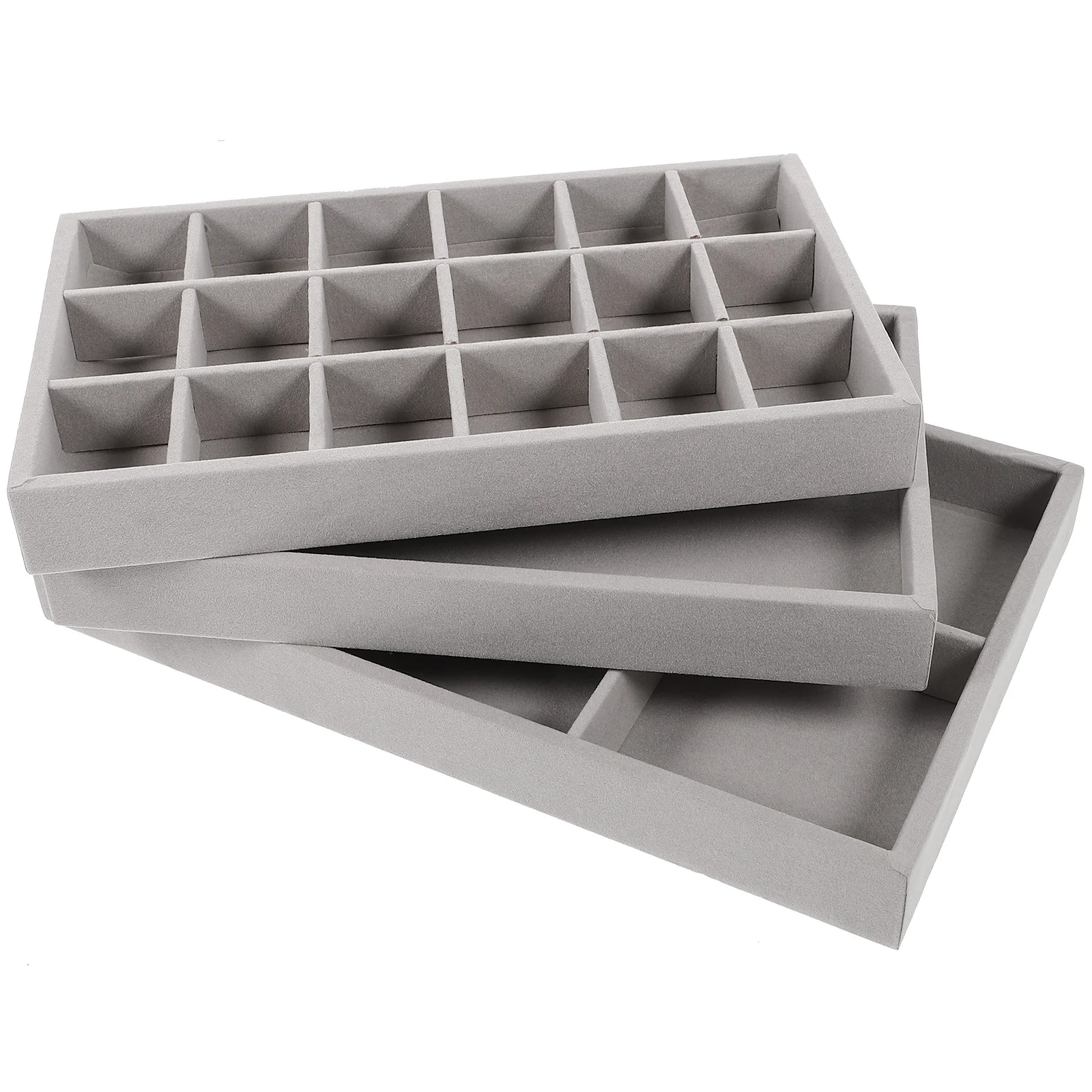 

3 Pcs Jewelry Box ganizer Velvet Storage Dust proof Ring Holder Earrings Tray Display Necklace Keeper Bracelet Holder Jewelry