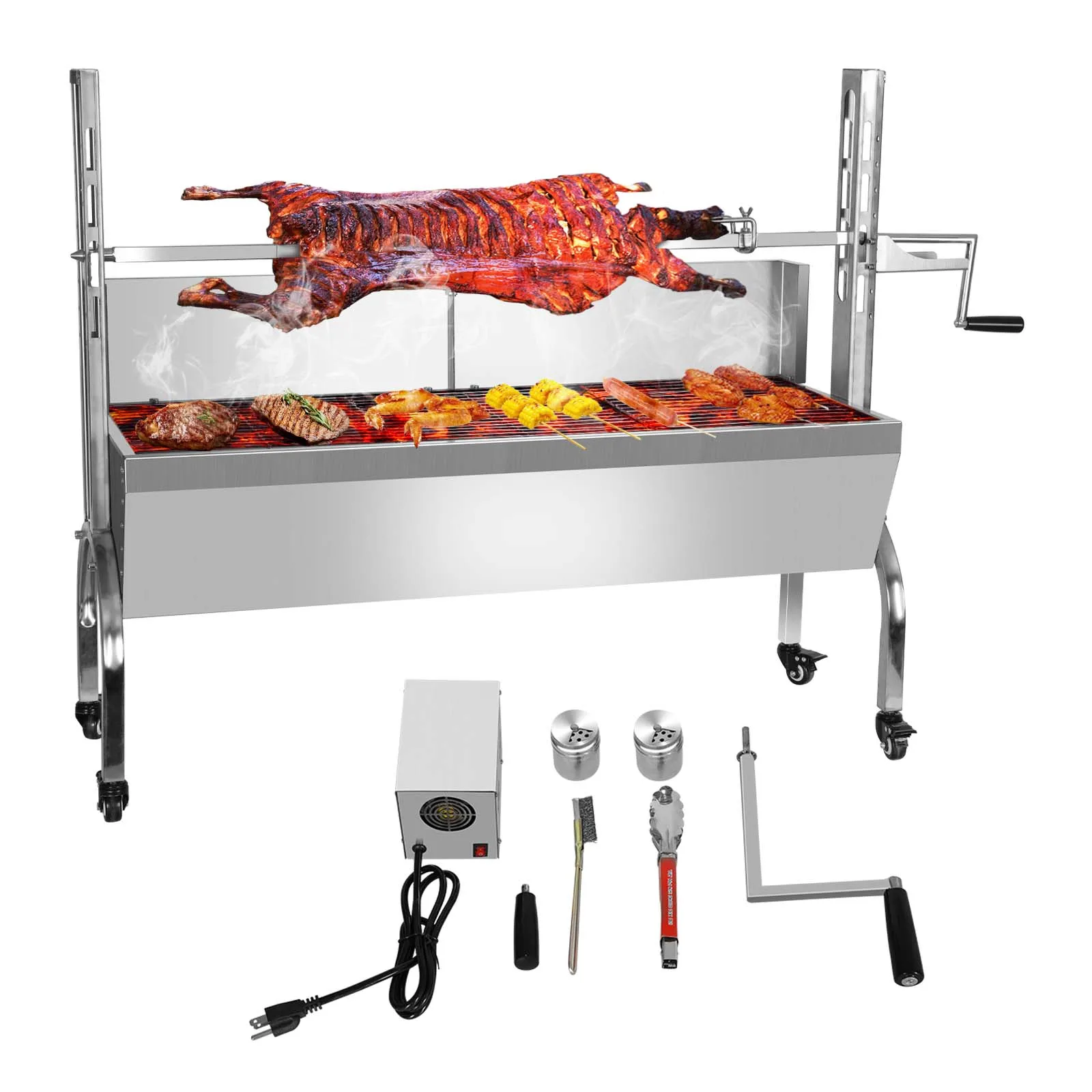 

176 LBS Rotisserie Grill Roaster 25W Motor Small Lamb Hog Pig Rotisserie Spit Rotisserie Stainless Steel Charcoal Roaster Grill