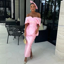 Fashion Satin Button Prom Dresses Off The Shoulder Ruffles Taffeta Mermaid Evening Dress Charming Ankle Length Pageant Gowns