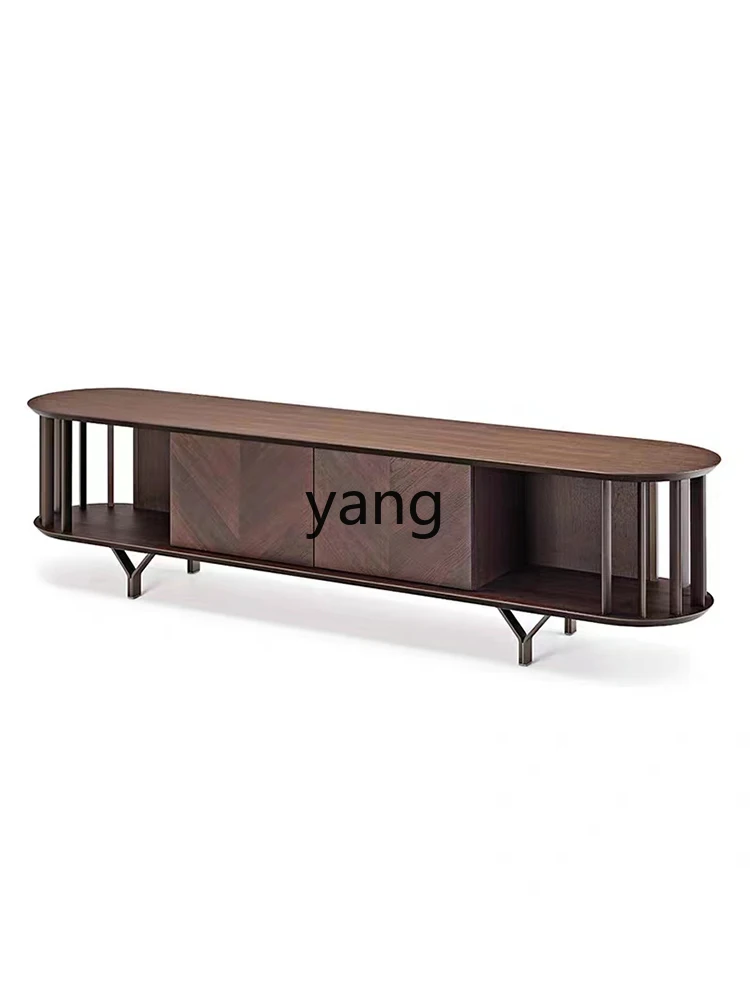 Yjq Solid Wood TV Cabinet Living Room Large and Small Apartment Type Modern Fishbone-Pair Pattern Sideboard Cabinet