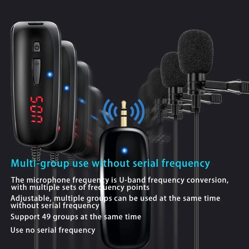 U55C Karaoke Lavalier Wireless Microfone System UHF Frequência automática ajustável