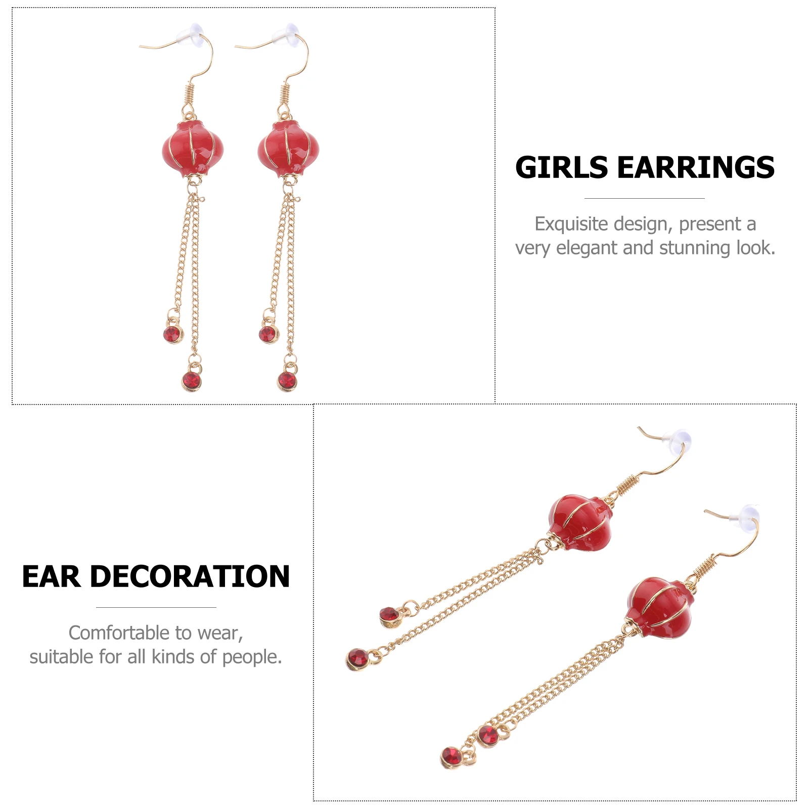 

2Pairs Red Lantern Earrings Chinese Style Dangle Earrings Festive Ear Jewelry Women New Year Elegant Pendant Accessories