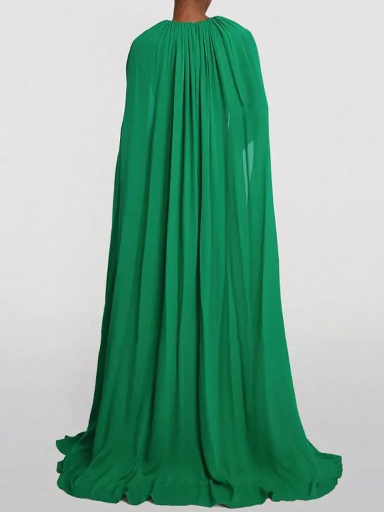 VKBN-Loose Green Maxi Dress for Women, High Waist, V-neck, Long Sleeve, Evening Dresses, Fashion, Spring, Autumn, New, 2024