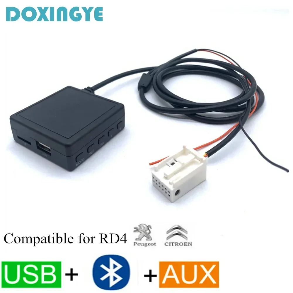 DOXINGYE Samochodowy odtwarzacz MP3 AUX USB TF Interfejs Bluetooth Adapter zmieniacza CD Zestaw głośnomówiący Bluetooth do Peugeot 307 407 Citroen RD4