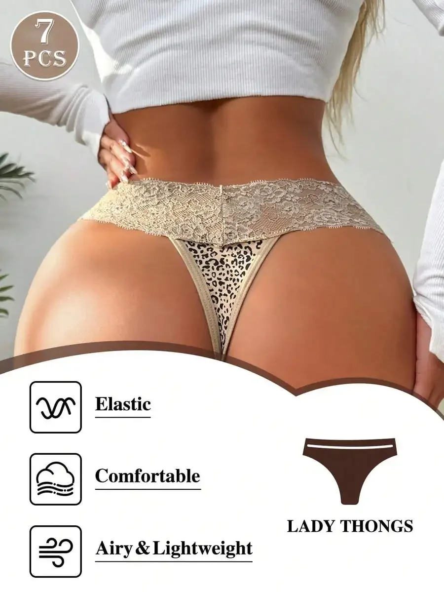 

7 Pcs Women Lace Thong Panties Comfortable Elastic Airy Lightweight