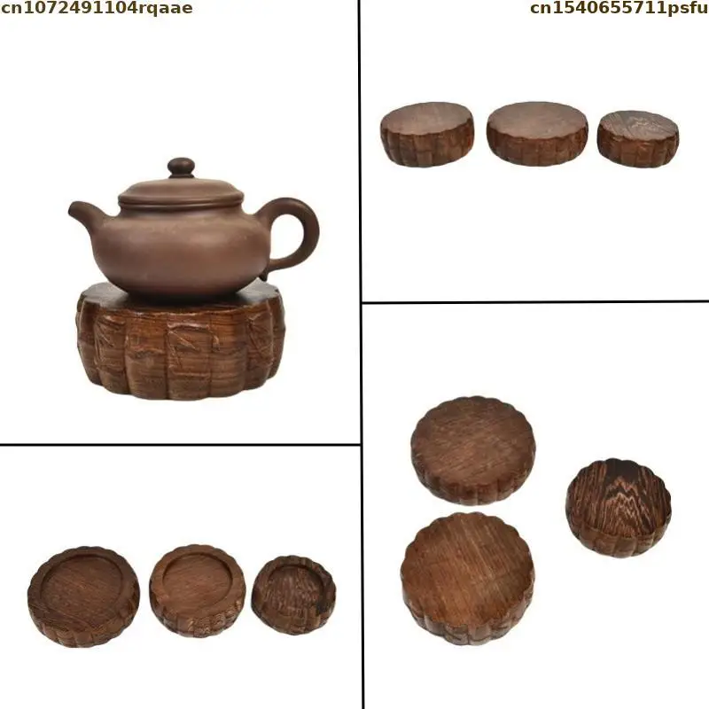 Natural Solid Wood Miniature Base Crafts Coffee Tea Sets Pedestal Figurine Vase Flower Pot Sorting Table Display Stand Tea Tray