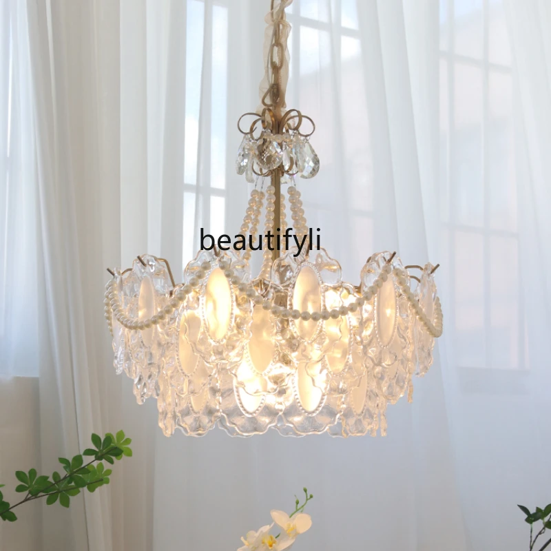 LBX Light Luxury Living Room Chandelier Handmade Ruffled Glass B & B Study and Bedroom Restaurant Crystal Lamp