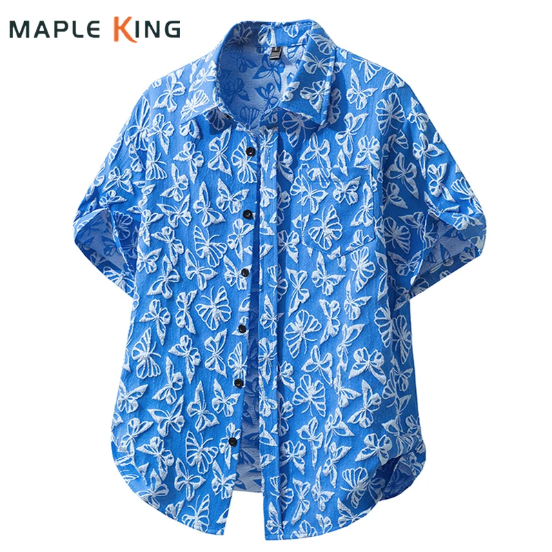 

Men's Shirts Butterfly Jacquard Camisas Hawaianas De Hombre Hippie Tops for Summer 2026 Men Short Sleeve Loose Beach Shirt Homme