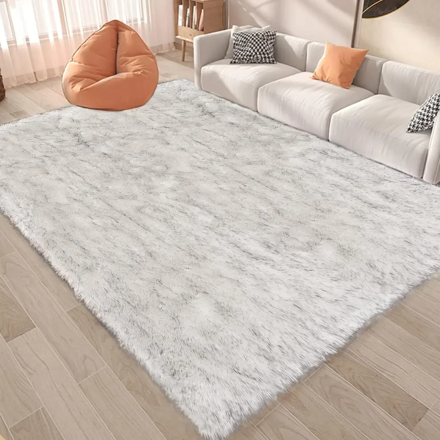 Latepis Area Rugs 9x12 Living Room Alfombras para Salas White with Grey Tips Faux Sheepskin Fur Rug for Bedroom