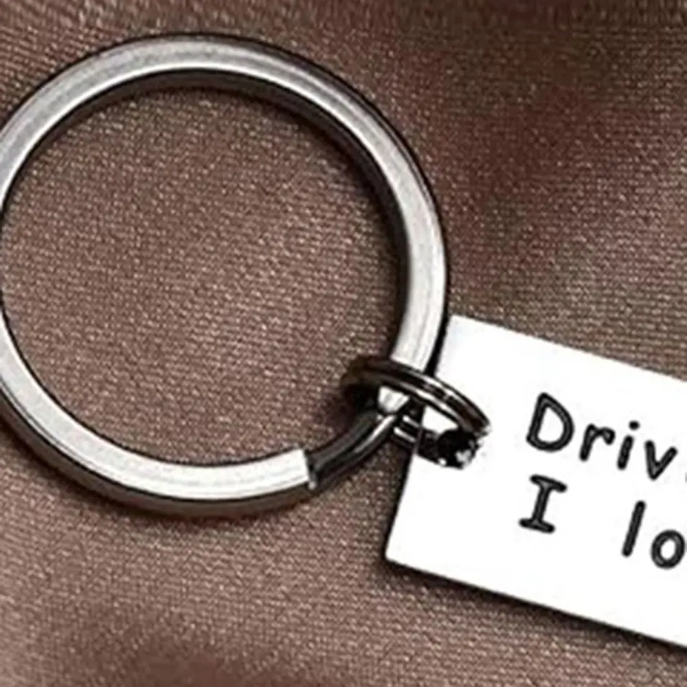 Stainless Steel Engraving Car Key Ring Double Sided Mirror Polishing Lucky Drive Safe Keychain Best Wishes