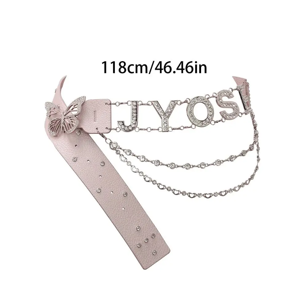 فريدة من نوعها بو الجلود حجر الراين أحزمة التوابل فتاة سلسلة فراشة الخصر سلسلة رسالة الأزياء Y2K حزام الجينز الزخرفية #6