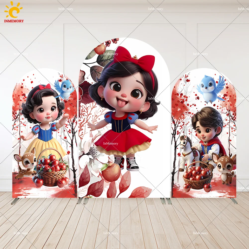 

Disney Snow White Baby Shower Arch Backdrop Princes Red apple Princess Girls 1st Birthday Party Arched Wall Panels Background