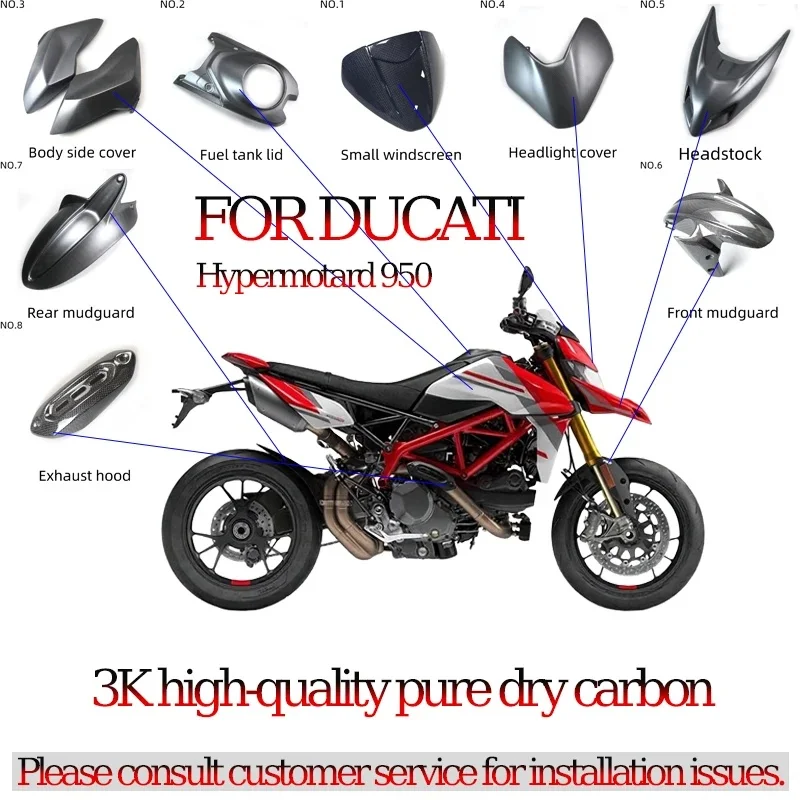 Full Set 3K Dry Carbon Fairing for Ducati Hypermotard 950 2018-2022 Motorcycle Body Panels